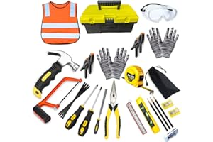 QeeHeng Zestaw narzędzi dla dzieci, zestaw narzędzi do obróbki drewna, 30 szt. budowniczy dla dzieci, zestaw narzędzi ręcznych, nauka budownicza, dom, DIY, zabawa dla chłopców i dziewcząt, prezent dla początkujących, w zestawie z narzędziami