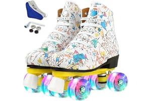 XUDREZ Roller Skates Classic High-top for Adult Outdoor Skating Light-Up Four-Wheel Roller Skates Shiny Roller Skates for Women and Men
