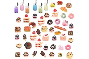 GUKASXI 53 miniaturowe akcesorie do domku dla lalek, w tym ciasto z żywicy, chleb, lody, pączki i napoje, żywica do zabawy