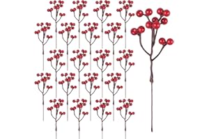YiYa 24 Stück Weihnachten Holly Beeren Künstliche Rote Beeren Weihnachtsbeeren Rote Beeren Stiele für Weihnachten Christbaumschmuck Kranz Hochzeit, Handwerk