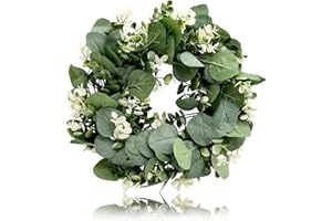 HUEMTNOR Künstlicher Eukalyptus Kranz, Kunstpflanze Hängen Kranz, für Hochzeit Party Garten Tür Fenster Wand Kamin Dekoration (30cm)