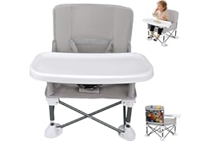 GXPJYCFOB Toddler Booster Seat for Dining Chair,Portable Baby Highchair for Indoor/Outdoor Use,Foldable Baby Camping Chair with Removable Tray,Adjustable Strap and Storage Bag for Home Travel,6-36 Months/33lbs