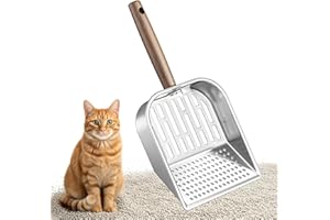 Hwtcjx Pala Arena Gatos, Pala Arenero Gatos Metal, Recogedor de Arena con Mango de Madera, Distancia del Agujero 7mm 3mm, Recogedor Caca Limpieza de Caja de Arena