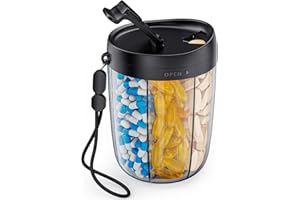 AUVON Pill Dispenser Holds 1 Monthly Vitamins, Supplement Pill Box Easy to Retrieve, Pill Organiser with Anti-Mixing & Wide Openings Designs, Medication Organiser Includes 20 Sticky Labels