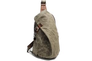 Neuleben Plecak na ramię wodoszczelny, z materiału w stylu vintage, uniseks, męski mały plecak na ramię, torba na ramię, sportowa, outdoorowa, na czas wolny, zielony, Rozmiar uniwersalny