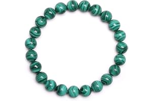 J.FÉE Pulsera de Piedra Natural, Pulsera Mujer Elástica de Malaquita de Grado 4A Naturales Pulsera Hombre Curación de Cristal de Yoga Natural Real Cumpleaños Navidad Hombre Mujer 8mm