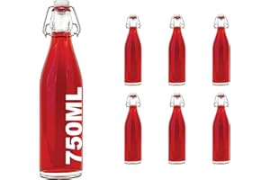 slkfactory butelka z zamknięciem pałąkowym, 6 x 750 ml, pusta butelka szklana z zamknięciem pałąkowym, butelka na wino, wódkę, olej, 0,75 l (6 sztuk)