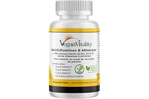 VEGAN VITALITY Multivitamines et minéraux vegan – Source renforcée de vitamine C, vitamine k2, B12 et fer - 180 pilules vegan multivitamines. 6 mois de complément alimentaire vegan & végétarien