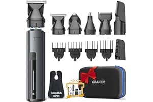 GLAKER Rasoio Elettrico Barba 6 in 1 – Regola Barba Elettrico Uomo Impermeabile per Barba, Capelli, Corpo, Parti Intime e Naso con Testine Intercambiabili