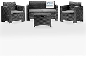 Tomaino - Salotto Da Giardino Esterno Stile Rattan - Set Salotto Da Esterno in Polipropilene Impermeabile e Idrorepellente - Salottino Giardino Antracite
