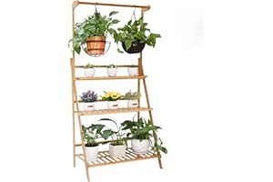 UNHO medla Regał na kwiaty, kwietnik schodkowy na rośliny, bambusowy, składany, stojak kwiatowy, do pomieszczeń i na zewnątrz, dekoracja ogrodowa, 70 x 40 x 96 cm, brązowy