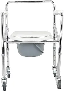 shree surgicals from vasu distributror Foldable, Height-Adjustable Commode Chair with Castor Wheels and Break System (White)