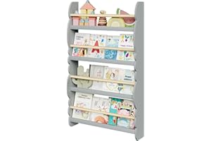 WOLTU Libreria da Parete per Bambini, Piccola Libreria Frontale a 4 Ripiani in Legno, Scaffale Porta Libri a Muro per Cameretta, Grigio, 60x14,5x98 cm