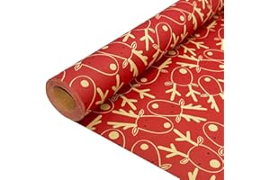 DOJOYKEY Rollo de papel de regalo navideño para regalo: papel de regalo rojo, papel Kraft con diseño festivo de alce, reciclable, 43 cm x 15 m.