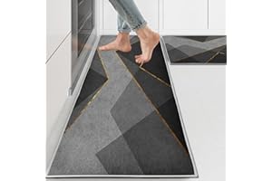 PQCXXA Set di 2 tappeti da cucina, Geometria passatoia cucina,tappeto cucina antiscivolo lavabile per cucina, lavanderia, soggiorno (Grigio geometrico, 43x150cm+43x75cm)