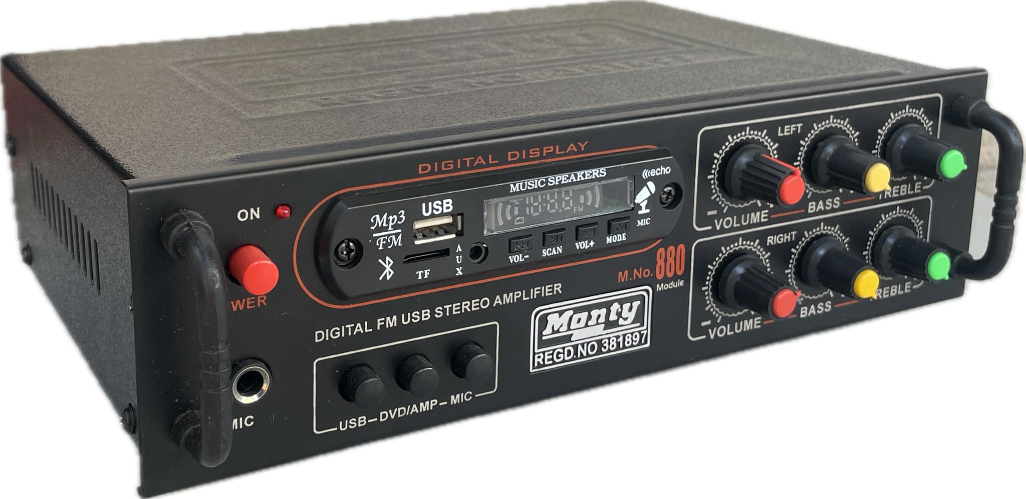 Tech-lobby Stereo Amplifier with Big LED Display/Bluetooth/MIC Input/USB/SD Card Slot/FM Radio/AUX Input/Remote Control & Built-in Equalizer with Bass, Treble & Balance Control (Model -998).