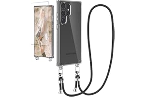 Ciciber Handykette Hülle für Samsung Galaxy S24 Ultra Handyhülle mit Band und Schutzfolie, Transparent Case mit Schnur zum Umhängen Kordel Necklace Hülle Schutzhülle für Galaxy S24 Ultra, schwarz