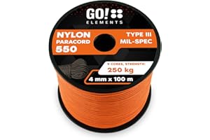 GO!elements Paracord de Nylon a Prueba de desgarros - 4mm Paracord 550 Typo III Cuerda - Adecuado como Cuerda Yute & Cuerda Gruesa | MAX. 250kg