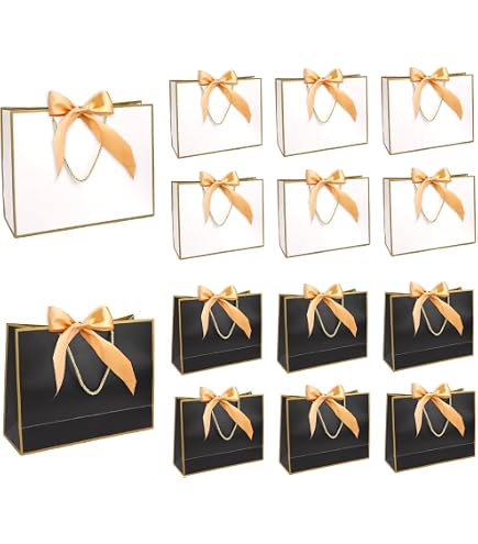 ZHIAXTON Sacchetti Regalo Neri Grandi Con Manici – 35x13x25 Cm, Set Con Carta Velina, Biglietto E Fiocco, Per Matrimoni E Compleanni