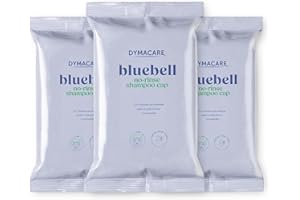 DYMACARE Bluebell No Rinse Shampoo Cap | Rinse Free Shower Cap that Shampoos & Conditions | PH Balanced Waterless Hair Wash | 3 Caps