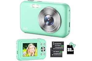UMIPYIZA Digitalkamera, Kamera Fotokamera mit 32GB Karte, 44MP 1080P FHD Kinderkamera 2,4 ' LCD 16X Digitalzoom Kompaktkamera, Tragbare Fotoapparat mit 2 Akku, für Kinder, Teenager, Anfänger (Grün)
