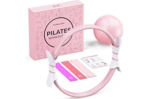 FUELION Pilates Ring Set for Women, Home Workout Pilates Equipment with Resistance Bands, 14'' Magic Circle, Mini Ball, Pilates Starter Kit for Strength, Toning and Flexibility, Workout Guide Included