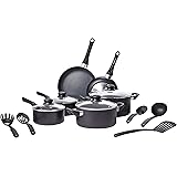 Amazon Basics - Batteria da cucina, 15 unità con rivestimento antiaderente, Nero