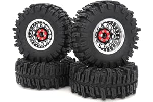 HOBBYSOUL Lot de 4 pneus anti-boue 2,2 124 mm et roues Beadlock 2,2 réglables, 4 jantes décalées argentées et noires pour RC Crawler Trail Gen8 Everest 10 Gen 7 Pro/Axial Capra Wraith / TRX4, (lot de