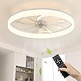 NIORSUN 60cm Ceiling Fans with Lights and Remote, 6 Speeds Modern Smart LED Ceiling Fan Light, 3000K-6500K Dimmable Quiet Fan Lights Ceiling for Bedroom Living Room Dining Room (White)