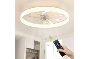 NIORSUN 60cm Ceiling Fans with Lights and Remote, 6 Speeds Modern Smart LED Ceiling Fan Light, 3000K-6500K Dimmable Quiet Fan Lights Ceiling for Bedroom Living Room Dining Room (White)