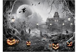 AIIKES 7x5FT Fondo de Halloween - Fiesta Temática Con Luna Llena, Terror Noche, Castillo y Calabaza - Fotografía XY67