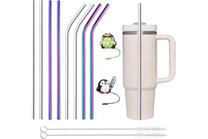 GothicBride 8 pajitas de acero inoxidable reutilizables, 30cm de largo, aptas para lavavajillas, con 2 cepillos de limpieza