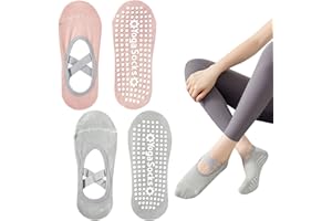 VEKXAR 2 Paia Calzini da Yoga per Donna Antiscivolo Pilates con Impugnatura con Cinturino Incrociato Allenamento di Danza Esercizio Trampolino Balletto Grigio +