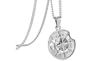 murtoo Collier hommes, Collier avec pendentif boussole pour hommes, Argent or pièce de monnaie plaquette chaîne pour hommes femmes, Collier en acier inoxydable cadeau pour les hommes femmes