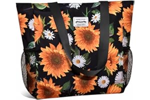 HOMESPON Große Wasserdichte Strandtasche mit Reißverschluss und Taschen für Damen (Sonnenblume)