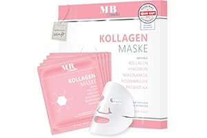 ‎MEDICAL BEAUTY COSMETICS MB Cosmetics Kollagen Maske – mit Hyaluron, Niacinamiden und Probiotika – Hydratisierende Gesichtsmaske aus Hydrogel für die Faltenreduktion. Ultra-hochkonzentriert mit 52.000 ppm, 5 Stück.