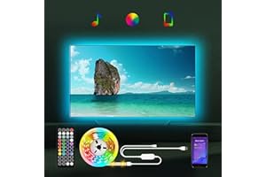 SUNITY Ruban Led USB 5M, Bande LED Derriere TV Avec Télécommande APP, Synchroniser avec Rythme de Musique, LED RGB, pour 55 65 70 75 82 85 inch TV, PC Fête, etc