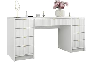 ‎MIRJAN24 Mirjan24 Schreibtisch Tireno Bis, 9 Schubladen geriffelte Fronten Schülerschreibtisch Computertisch Kinderschreibtisch Arbeitstisch PC-Tisch Jugendzimmer Kinderzimmer (Weiß Velvet)