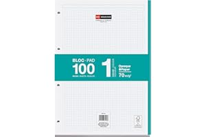 Miquelrius - Bloc de recharge A4, 100 feuilles à carreaux 5x5 mm, Avec marge et en-tête pour les titres, Papier opaque 70 g/m², 4 perforations pour classeur à anneaux, Couleur turquoise