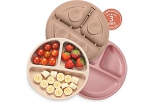 BebeCalin Lot de 3 assiette ventouse pour bébé - Antidérapantes assiette bebe - Pour les tout-petits et l'auto-alimentation - Sans BPA - Passe au lave-vaisselle et au micro-ondes, BB001