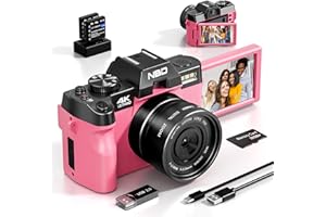 NBD S100 Digital Cameras for Photography, 48MP 4K Vlogging Camera with 180° Flip Screen,WiFi, 60FPS Autofocus Travel Camera,Compact Camera 32GB TF&2 Batteries Included,Beginner-Friendly (Pink)
