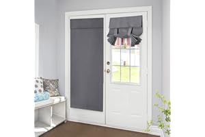 Homirty 1 Panel Blackout French Door Curtain for Privacy, Door Privacy Blinds, Front Doors Curtain, Blackout Doors Shade, Thermal Insulated Curtains with Tie Up Shade(Dark Grey, 26x68 Inch)