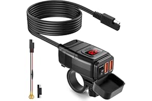 EXTRACTME Motorcycle USB Charger, 6.8A Quick Charge 3.0 Dual USB Motorcycle Phone Charger with Voltmeter & ON/Off Switch, Waterproof Quick Disconnect SAE to USB Adapter for Phone, Tablet, GPS