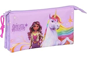 safta Unicorn Academy - Trousse Triple, Trousse pour Enfant, idéale pour Les Enfants d'âge Scolaire, Confortable et Polyvalente, qualité et résistance, 22 x 3 x 12 cm, Lilas, M, Décontracté