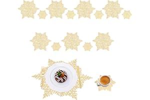 AYSYR Christmas Placemats and Coaster Sets - 7 Pcs Gold Placemats and 7 Pcs Matching Coaster Reusable,Place Mats for Table Washable,Christmas Table Mats Decoration for Restaurant Party (Gold)