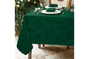 Romanstile dark Green Christmas Table Cloth Rectangular 140x200 cm (55x79 inch),Water-Repellent Jacquard Fabric,Wipe Clean,Elegant Floral Xmas Tablecloth for Holiday Dining,Christmas Dinner,New Year