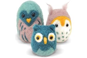 The Crafty Kit Company Owl Family Needle Felting Craft Kit for Beginners Including Corriedale Wool, Needles and Instructions