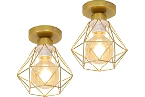 SEAMOON Juego de dos lamparas de techo industriales retro E27 Diamond Iron Gold Luces de techo retro Diseño de metal Lámparas de techo para sala de estar Dormitorio Café Bar Restaurante Pasillo Entrada