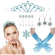 XINDY ELSA Kostüm Damen, ELSA Krone Prinzessin Krone Frozen Haarschmuck Haarspangen Schneeflocken Ohrringe Kette Handschuhe für Fasching Karneval