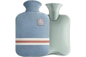 BEASERT Wärmflasche mit Bezug, Weicher Premium Strickbezug,2 Liter PVC Wärmbeutel für Heiß- und Kälte, Handfußwärmer, Nacken- und Schulterschmerzlinderung(Blau)